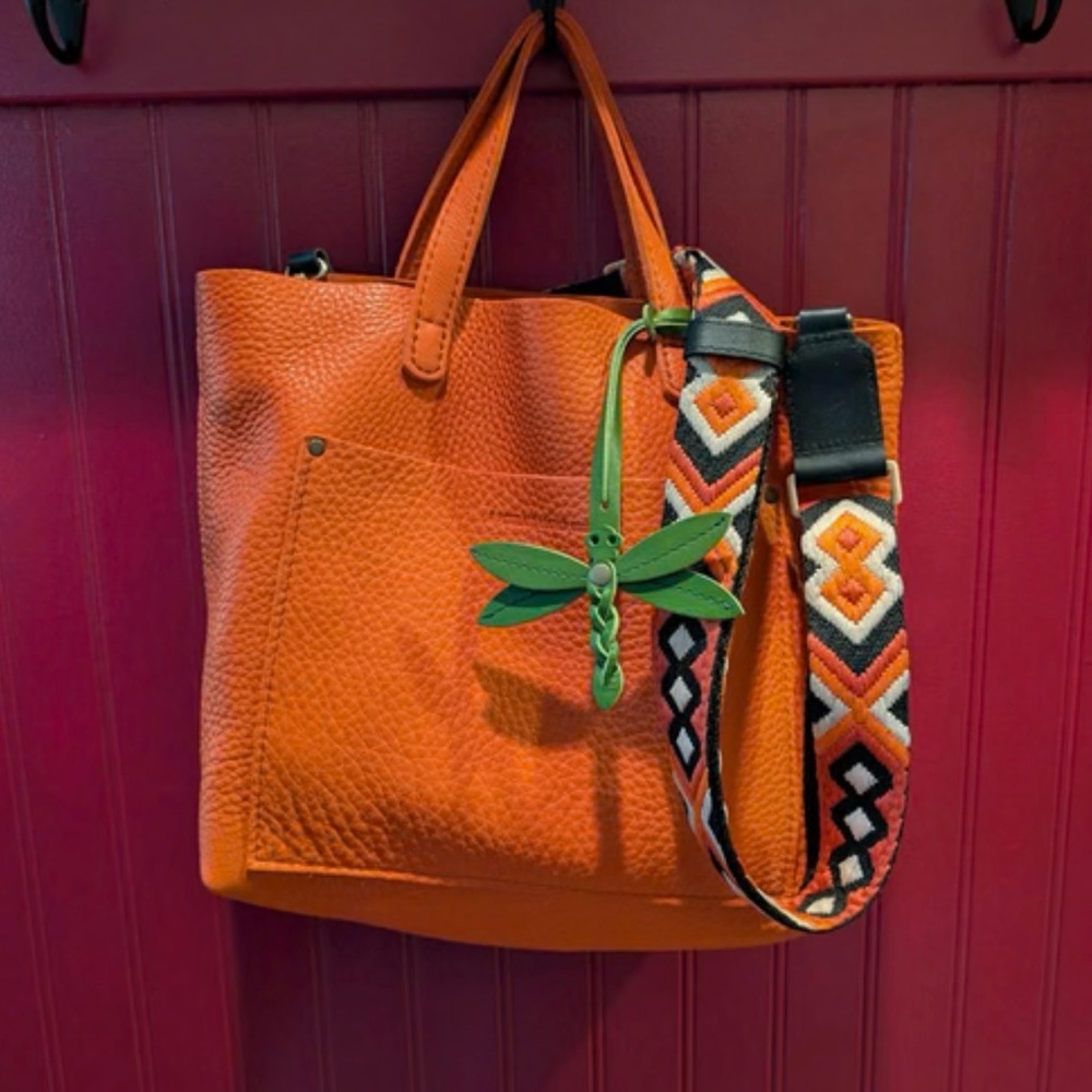 Portland Leather Goods Orange Leather Tote Bag with Kaleidoscope Strap